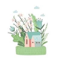 ilustração isolada com primavera landckape. design vetorial para pôster, cartão, convite, cartaz, folheto, folheto e outros usos vetor