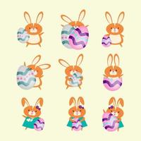 bonito conjunto de personagens de desenhos animados do coelho da páscoa vetor