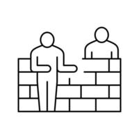 construtores construindo ilustração vetorial de ícone de linha de parede vetor