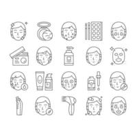 conjunto de ícones de coleção de tratamento de cuidados com a pele facial vetor