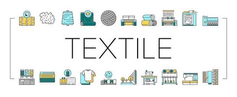 vetor de conjunto de ícones de coleção de produção têxtil
