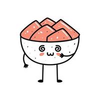 mascote de sushi kawaii em estilo cartoon. tigela de gengibre fofa para menu vetor