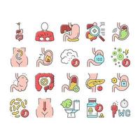 vetor de conjunto de ícones de doença e tratamento de digestão