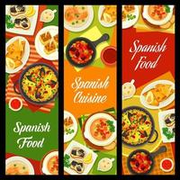 comida de cozinha espanhola, bandeiras de pratos tradicionais vetor