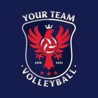 logotipo de vôlei com design de vetor de fundo de escudo