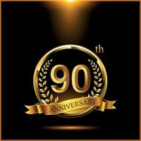 comemorando o logotipo do aniversário de 90 anos com anel de ouro e fita vetor