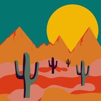 ícone abstrato plano, adesivo, botão com deserto, sol, cactos em cores brilhantes vetor