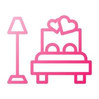 ícone de cama gradiente vermelho estilo elemento vetorial ilustração dos namorados e símbolo perfeito. vetor