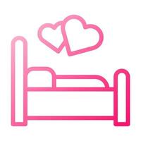 ícone de cama gradiente vermelho estilo elemento vetorial ilustração dos namorados e símbolo perfeito. vetor