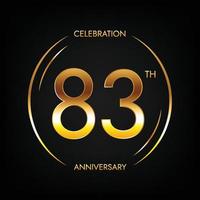 83º aniversário. banner de comemoração de aniversário de oitenta e três anos na cor dourada brilhante. logotipo circular com design numérico elegante. vetor