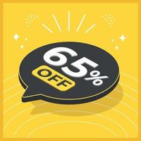 65% de desconto. balão flutuante 3d com promoção para vendas em fundo amarelo vetor