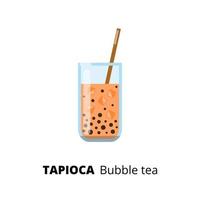 chá de bolha de tapioca plana em vidro. vetor