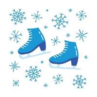 doodle patins e flocos de neve ao redor. vetor