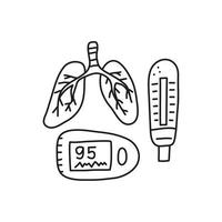 doodle pulmões, escolha medidor de fluxo e oxímetro de pulso. vetor