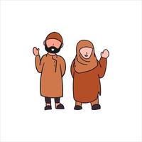 modelo de elemento islâmico de casal feliz dos desenhos animados pessoas muçulmanas vetor
