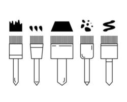ferramentas de pintura. conjunto de ícones de contorno. amostras de tinta, gotas e gotas. ilustração vetorial. desenho de linha de pincéis de pintura. vetor