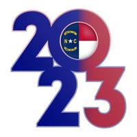 Banner 2023 com a bandeira do estado da Carolina do Norte dentro. ilustração vetorial. vetor