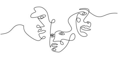 uma linha de rostos abstratos isolados no fundo branco. vetor