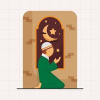 homem muçulmano islâmico rezando ilustração de ramadan kareem vetor