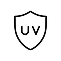 ultravioleta, proteção uv com ícone de símbolo de escudo em design de estilo de linha isolado no fundo branco. curso editável. vetor