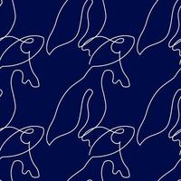 padrão perfeito com ilustração de peixe em estilo de arte de linha em fundo azul escuro vetor