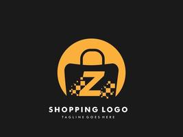 saco de compras vetor círculo isolado com letra z, ícone de compras rápidas, loja rápida criativa, modelos de logotipo de compras rápidas criativas.