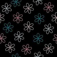 padrão perfeito de contornos de flores em tons pastel em um fundo preto vetor
