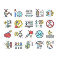 conjunto de ícones de coleção de engenharia genética ilustração vetorial vetor