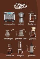 nove métodos de preparação de café agrupam ícones de conjunto vetor