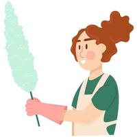 mulher de limpeza segurando o aspirador de pó brush.vector feminino está limpando. ilustração de personagem de desenho animado em vetor plano.