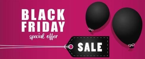 banner preto de venda sexta-feira com tag e balões vetor