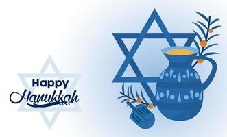 feliz celebração de hanukkah com estrela judia e bule vetor