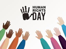 pôster do dia dos direitos humanos com mãos inter-raciais para cima vetor