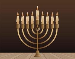 feliz celebração hanukkah com candelabro vetor