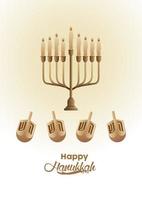 feliz celebração hanukkah com candelabro e pião vetor