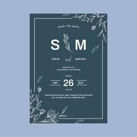 modelo de convite de casamento floral decoração de folha desenhada à mão orgânica estilo minimalista simples vetor