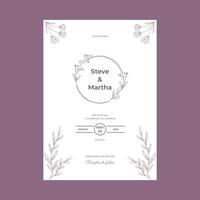 modelo de convite de casamento minimalista estilo simples com decoração floral desenhada à mão vetor