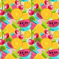 padrões de frutas de verão em estilo cartoon brilhante vetor