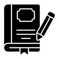 um ícone de design sólido de escrita de livros vetor