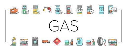 vetor de conjunto de ícones de equipamento de reabastecimento de posto de gasolina