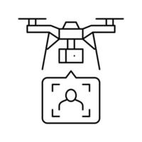 entrega de drone e identificação com ilustração vetorial de ícone de linha de tecnologia de identificação facial vetor