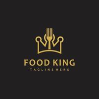 design de logotipo do restaurante food king. garfo e coroa de fundo vector real.