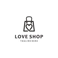 ícone de vetor de design de logotipo de bolsa de loja de amor, bolsa combinada com inspiração de coração