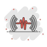 ícone de onda sonora em estilo cômico. ilustração de desenho vetorial de batida de coração em fundo branco isolado. conceito de negócio de efeito de respingo de ritmo de pulso. vetor