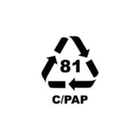 símbolo de código de reciclagem de plástico. c símbolo de reciclagem de pap para plástico, vetor de ícone plano simples