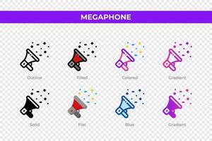 ícones de megafone em estilo diferente. conjunto de ícones de megafone. símbolo de férias. conjunto de ícones de estilo diferente. ilustração vetorial vetor