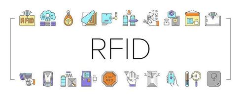 conjunto de ícones de coleção de tecnologia de chip rfid vetor