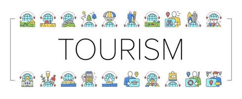 conjunto de ícones de coleção de tipos de viagens de turismo vetor