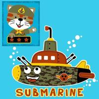 desenho vetorial de submarino militar com tigre fofo em traje de soldado vetor