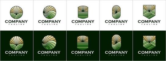 coleção de design de logotipo de fazenda de linha. conjunto de vetores de modelo de logotipo eco verde de linha.